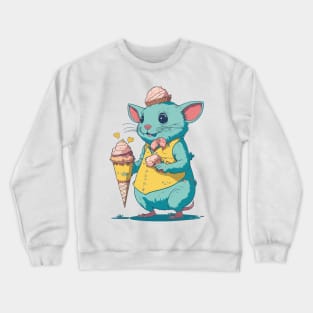 Rat With Ice Cream Cartoon Animal Crewneck Sweatshirt